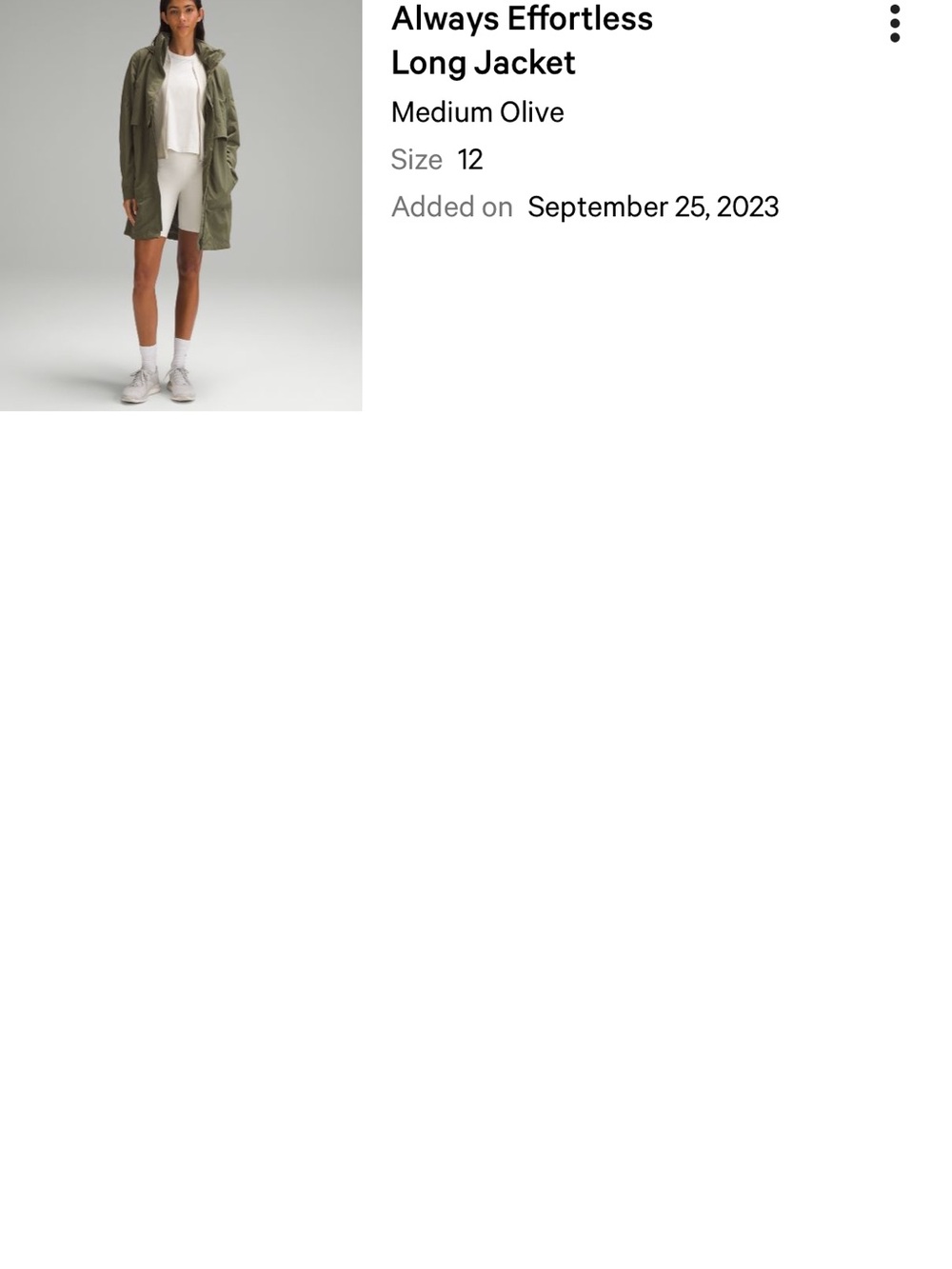 Lululemon Always Effortless Long Jacket women size 12